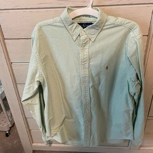 Polo Ralph Lauren button down. Green and white striped XL